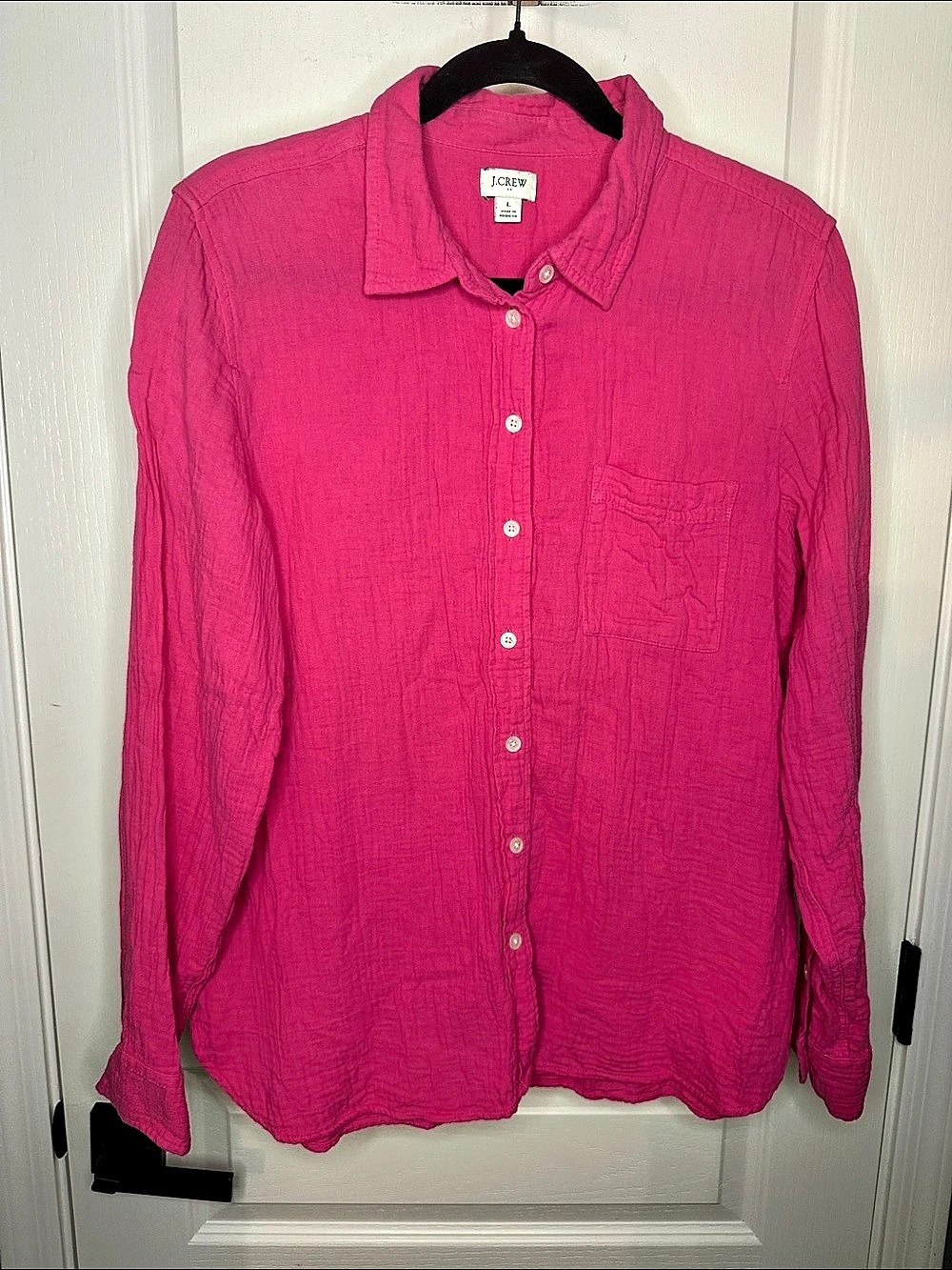 J.CREW Cotton Double-Gauze Button-Up Shirt Pink Large